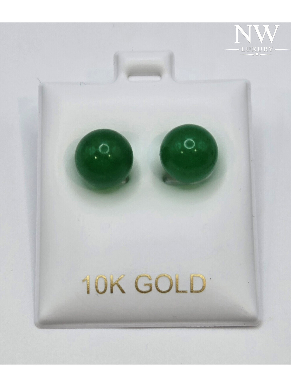 NEW Jade Ball Stud Earrings, 10mm 10k Gold Pushbacks